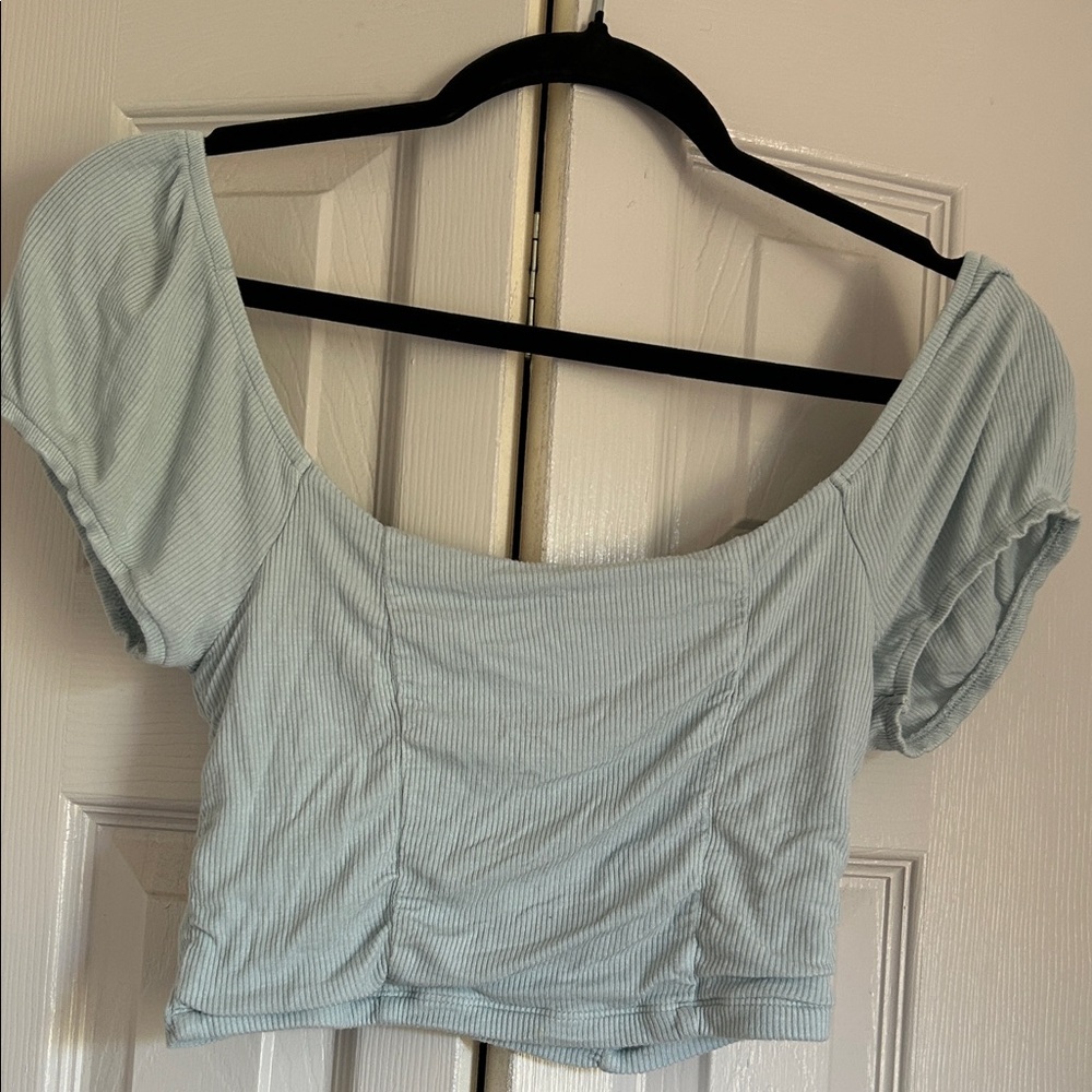 PacSun Light Blue Ribbed Off-Shoulder Crop Top